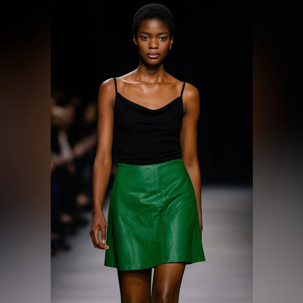 kelly Green lamb Leather Skirt - Picture 7 of 7